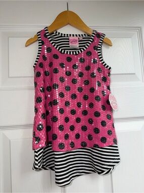 NWT Lipstik Girls Sequin Tunic 3T | Pink Polka Dot Stripe $84